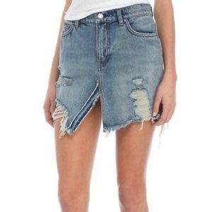 We The Free Raw Hem Distressed Denim Skirt
